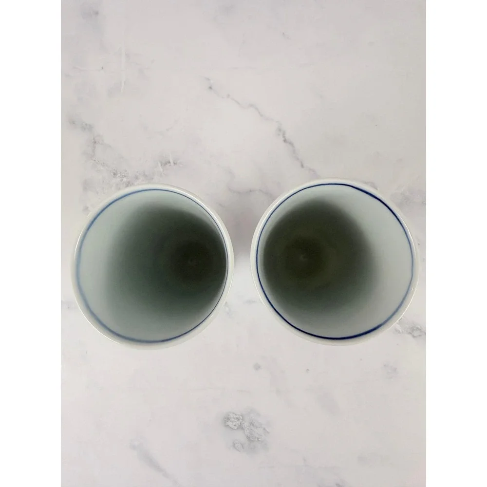 VTG Pair Blue White Arita Ware Tea Cups Shin-gama Kiln Sea Captain Nautical